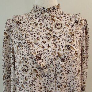 Ann Taylor Ruffled Floral Button Down Blouse Size Medium